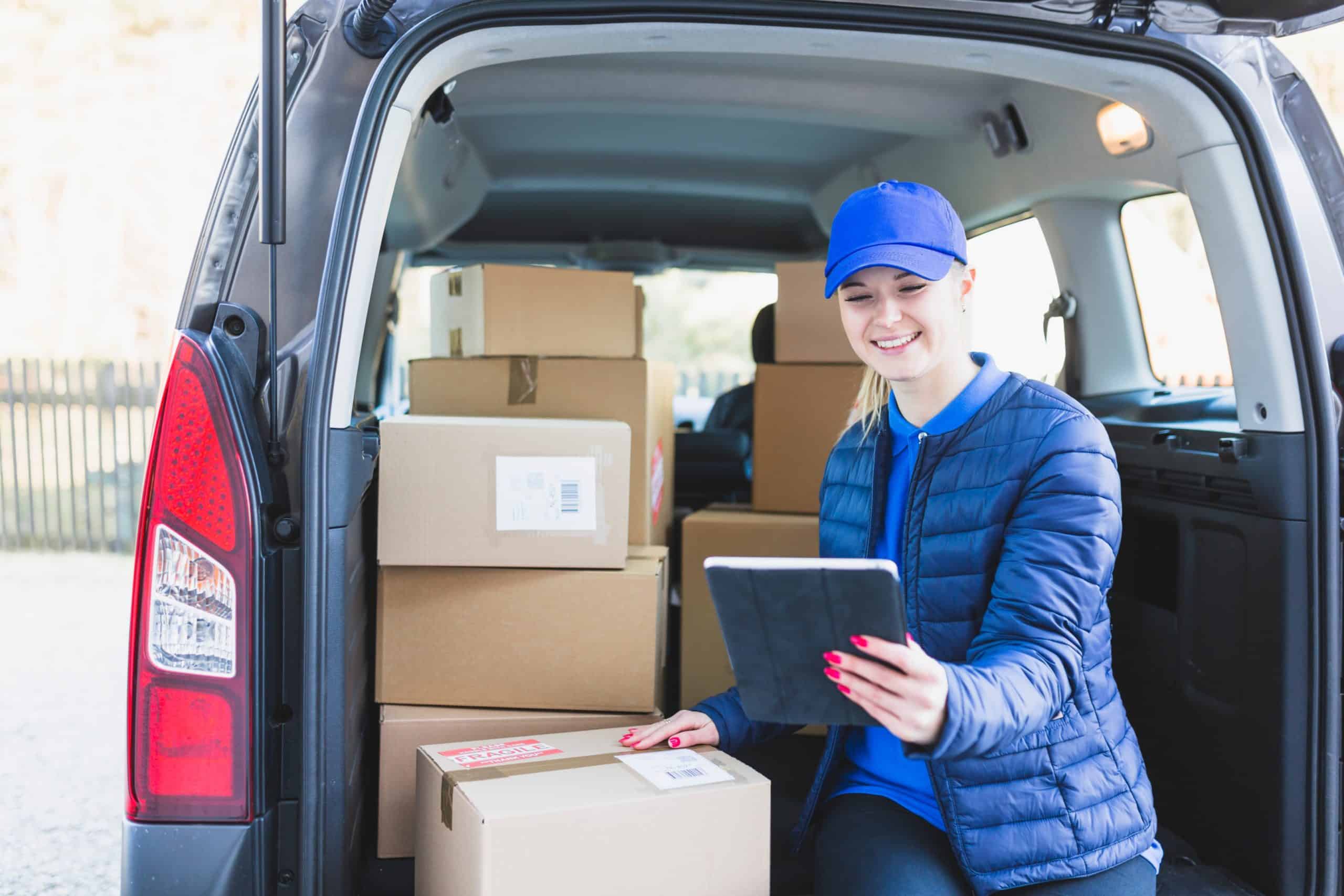 Delivery person using a tablet for better tracking